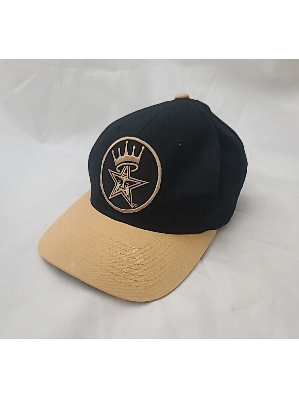 Obey Gold Patch Snapback Cap Hat OSFA Black & Tan 100% Cotton